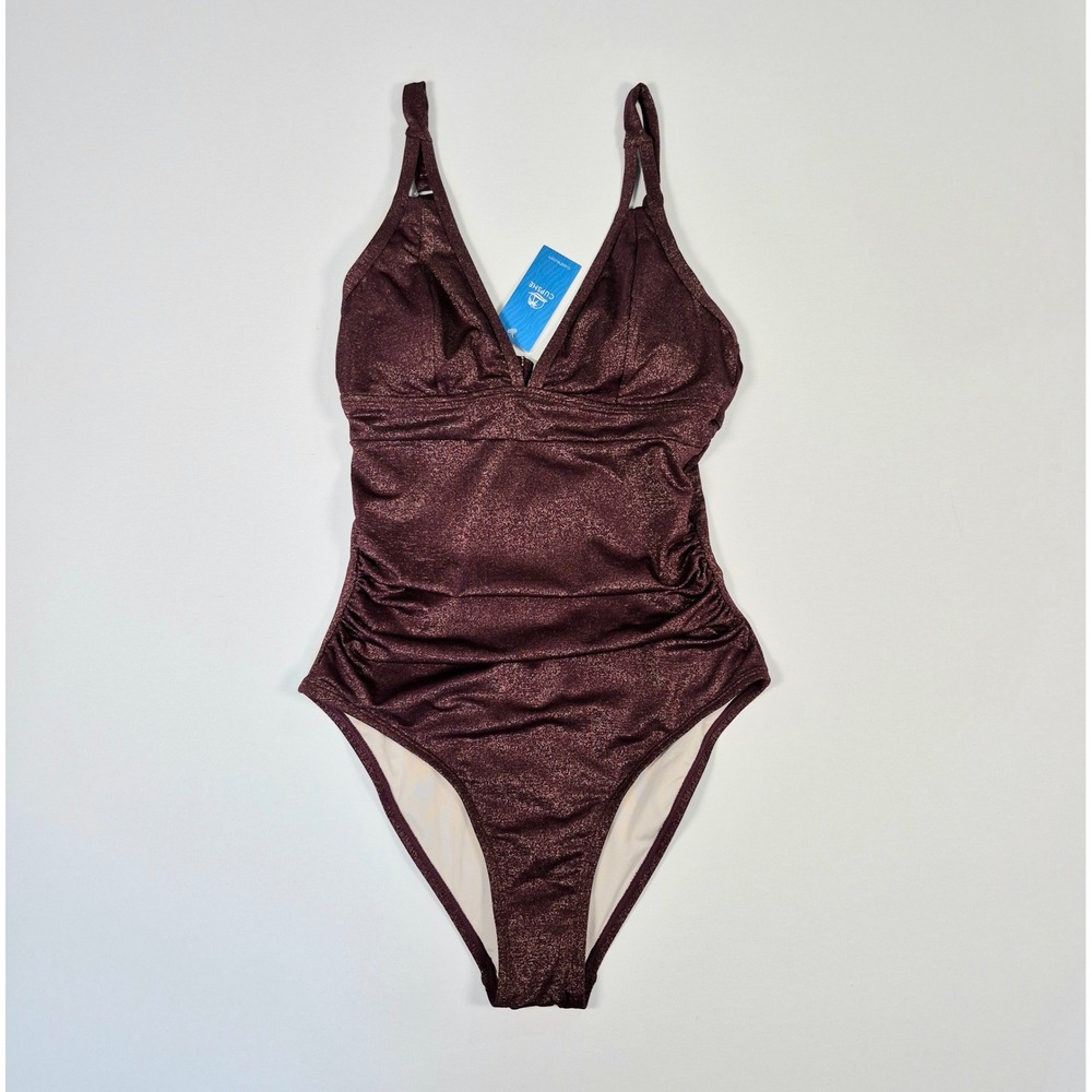 Cupshe Burgundy Ruched V-Neck Tummy Control One Piece Swimsuit NWT Small